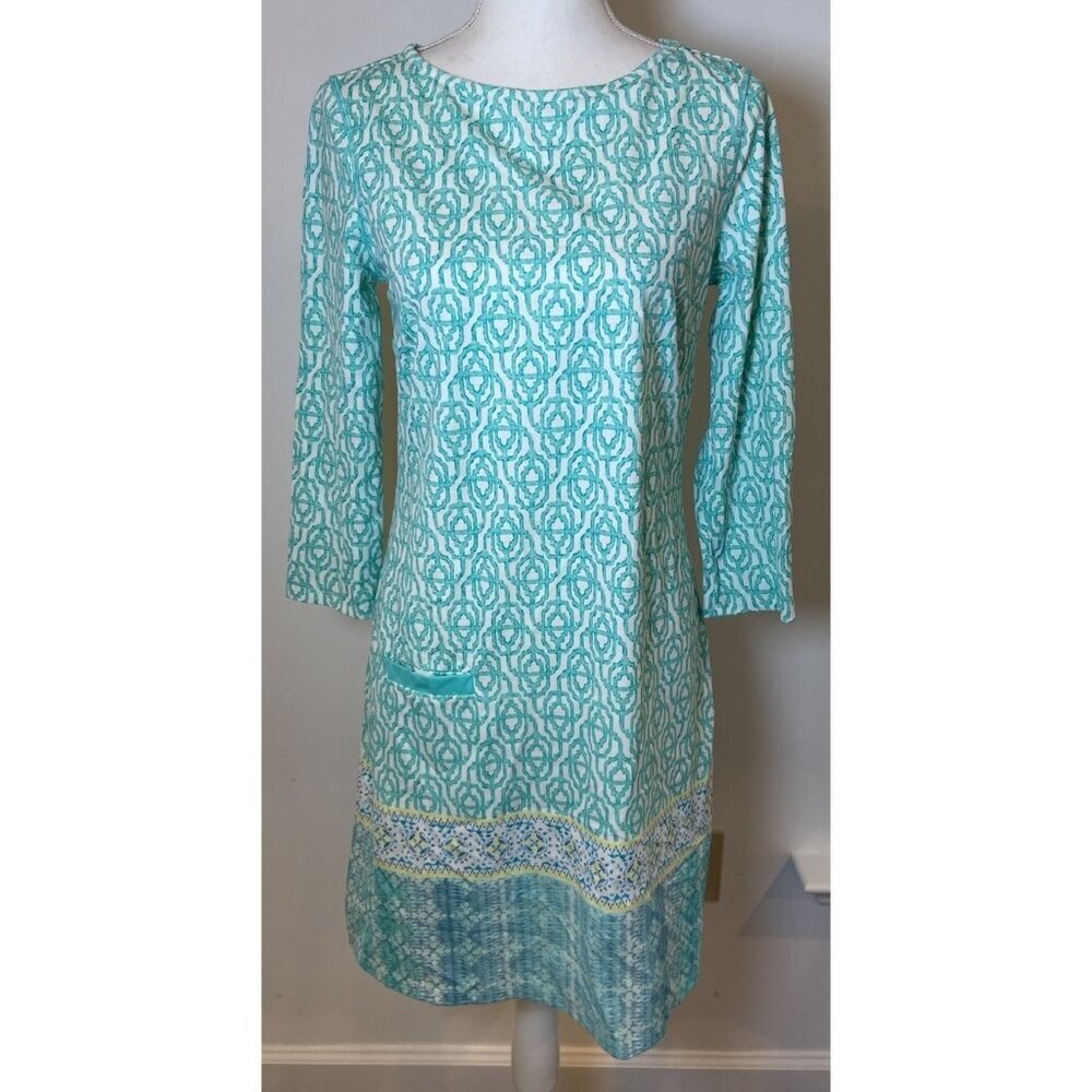 Cabana Life Dress Swim Cover Up Stretch Teal White Yellow Pocket Small S